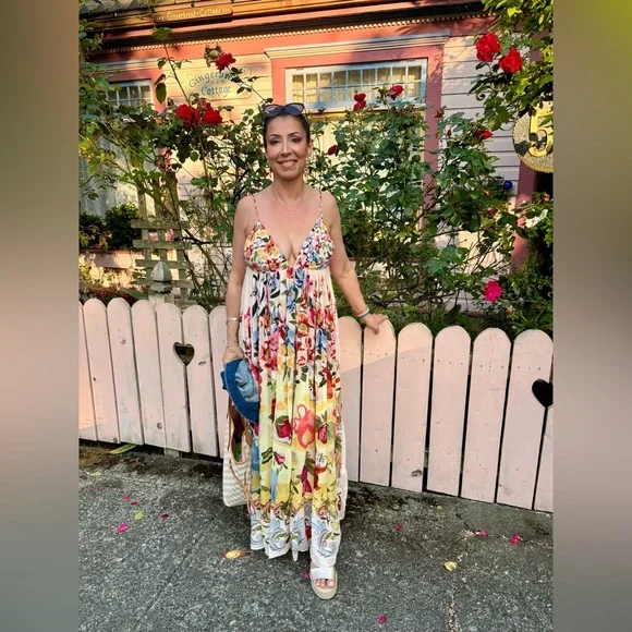 💕 Farm Rio Pink Garden Terrace Maxi Dress EEUC once worn Sz S - Picture 5 of 7